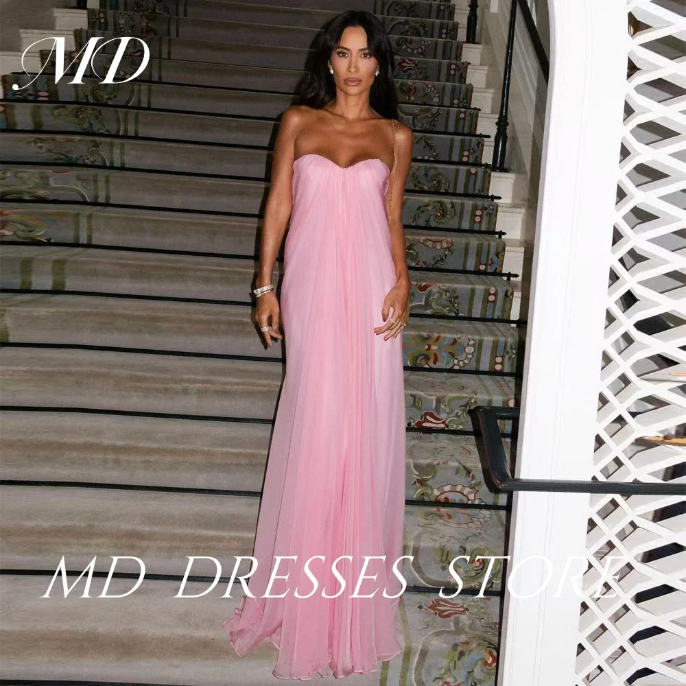 

MD Elegant Blush Pink Evening Gown Dress Straight Sleeveless Floor-longth Draped Formal Dress vestidos de fiesta customised