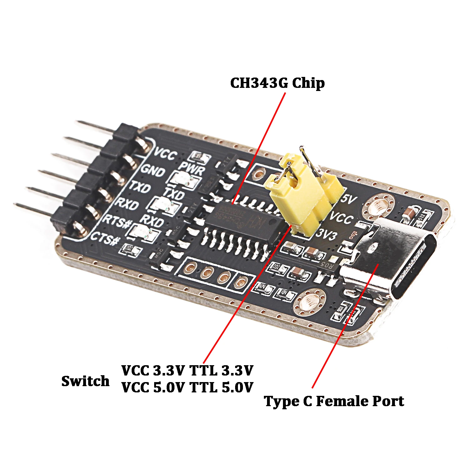 USB tipo C fêmea para conversor serial TTL, cabo adaptador, placa FTDI, USB tipo C, Dupont, 3.3V, 5V, 6 pinos, 6 P