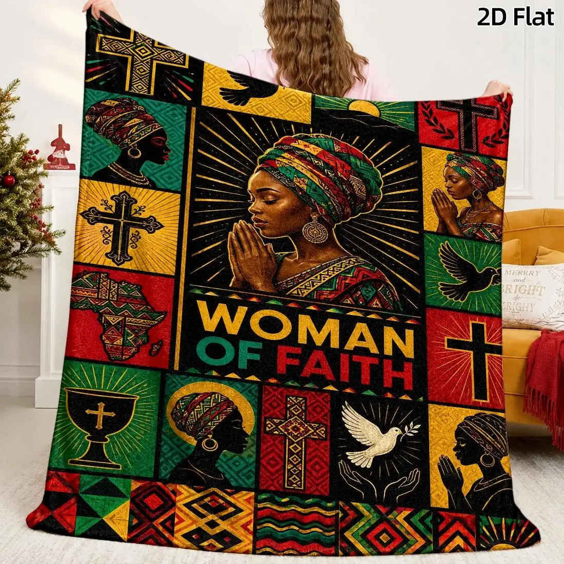 Woman of Faith Flannel Throw Blanket Christian Prayer Woman Cross Dove Scripture Design Sofa Bed Couch Bedroom Living Room Religious Home Decor Church Gift Office Travel Nap Blanket Spiritual Bedding Faith Keepsake Prayer Room Accent Christian Gift