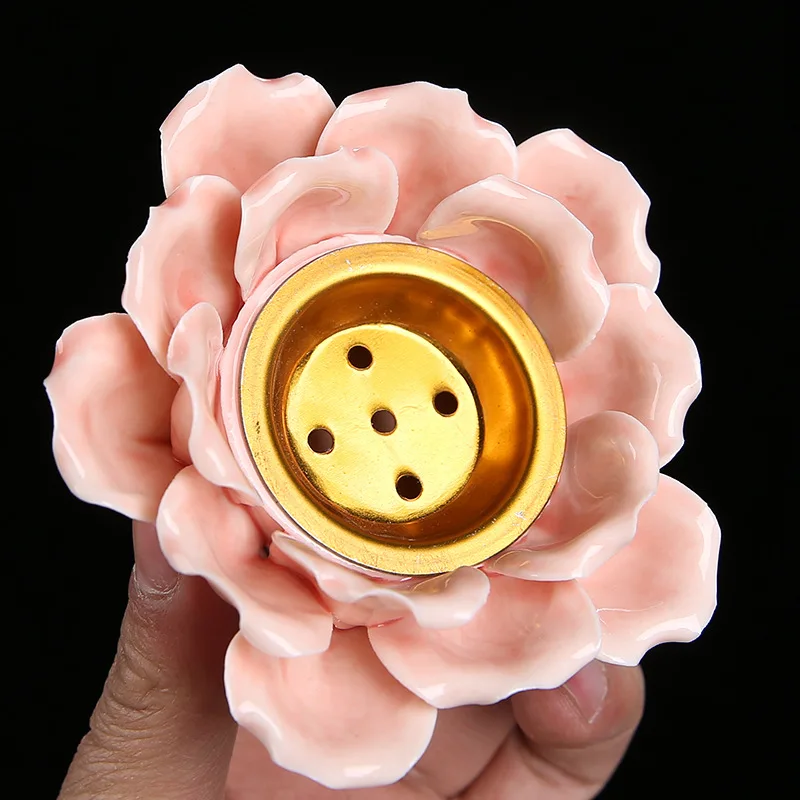 Middle Eastern Incense Burner, Handmade Ceramic Arabian Bakhoor Mabkhara with Metal Holder, Pink & White for Home Decor Gift view 4