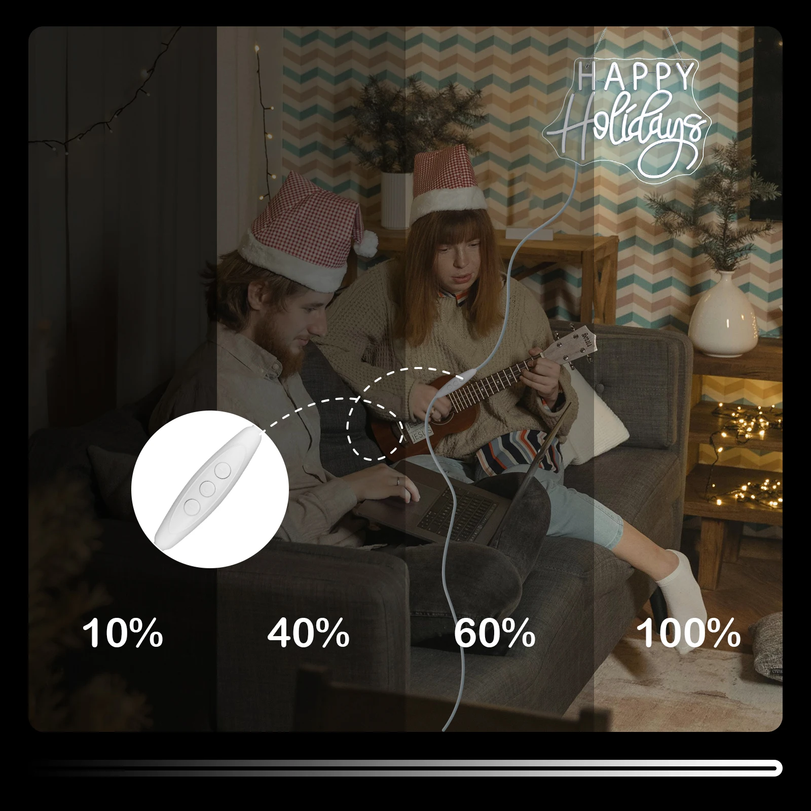 Happy Holiday Neon Sign USB Dimmable LED Light Up Sign Wall Decor For Christmas Party Windows Home Bedroom Bar