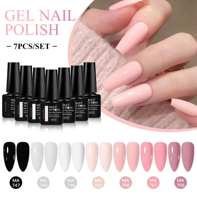 7개 1단계 젤 폴리쉬 3 in 1 젤 네일 폴리쉬 세트 쏙 오프 LED UV 젤 네일 바니쉬 베이스 및 탑 코트 불필요 젤 네일 용품 DIY