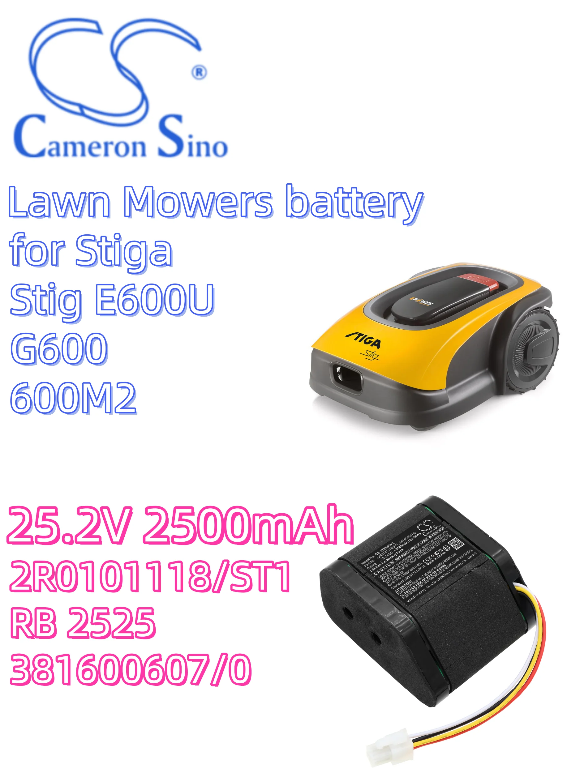 

battery Cameron Sino batteries Lawn Mowers 2500mAh for Stiga Stig E600U G600 600M2 2R0101118/ST1 RB 2525 381600607/0 CS-STE600VX