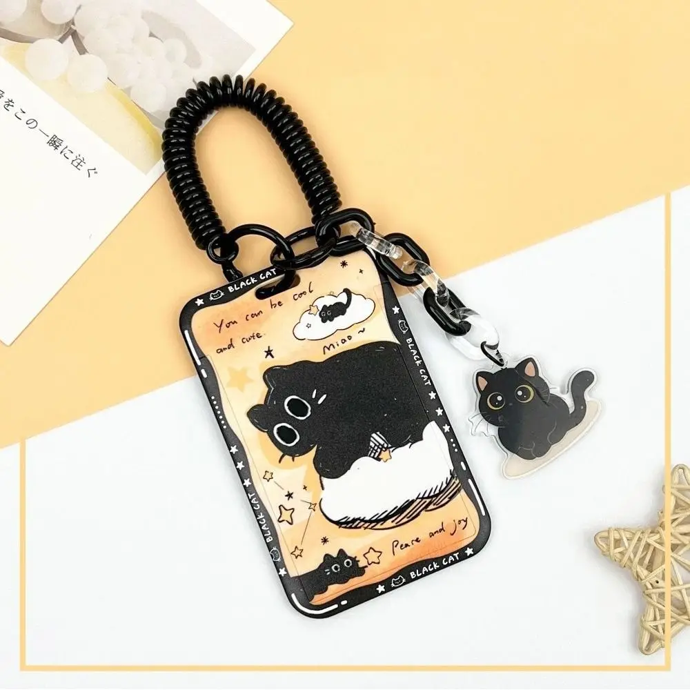 Portable Cartoon Star Cat Card Holder Transparent Slide Cover ID Card Holder with Pendant Student Campus Card Bag for Girls Gift