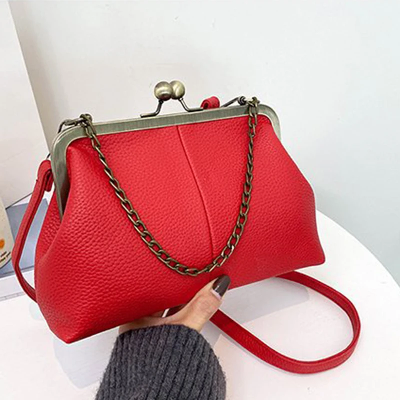 Vintage Soft Skin Shell Tasche Neue Lychee Muster Handtasche Einfache und vielseitige Umhängetasche Clip Kette Umhängetasche Damen Tasche – Detail 28