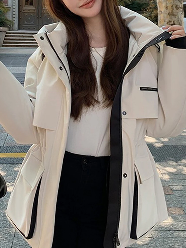 

Утепленная зимняя женская парка с хлопковым наполнителем, на молнии, с капюшоном, с регулировкой на талии, длинная, цветная