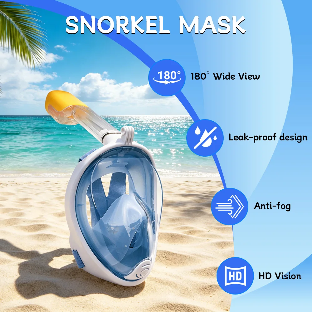 Anti Fog Full Face Diving Mask Detachable Camera Holder Dry Top Waterproof Silicone Mask for Underwater Snorkeling Swimming