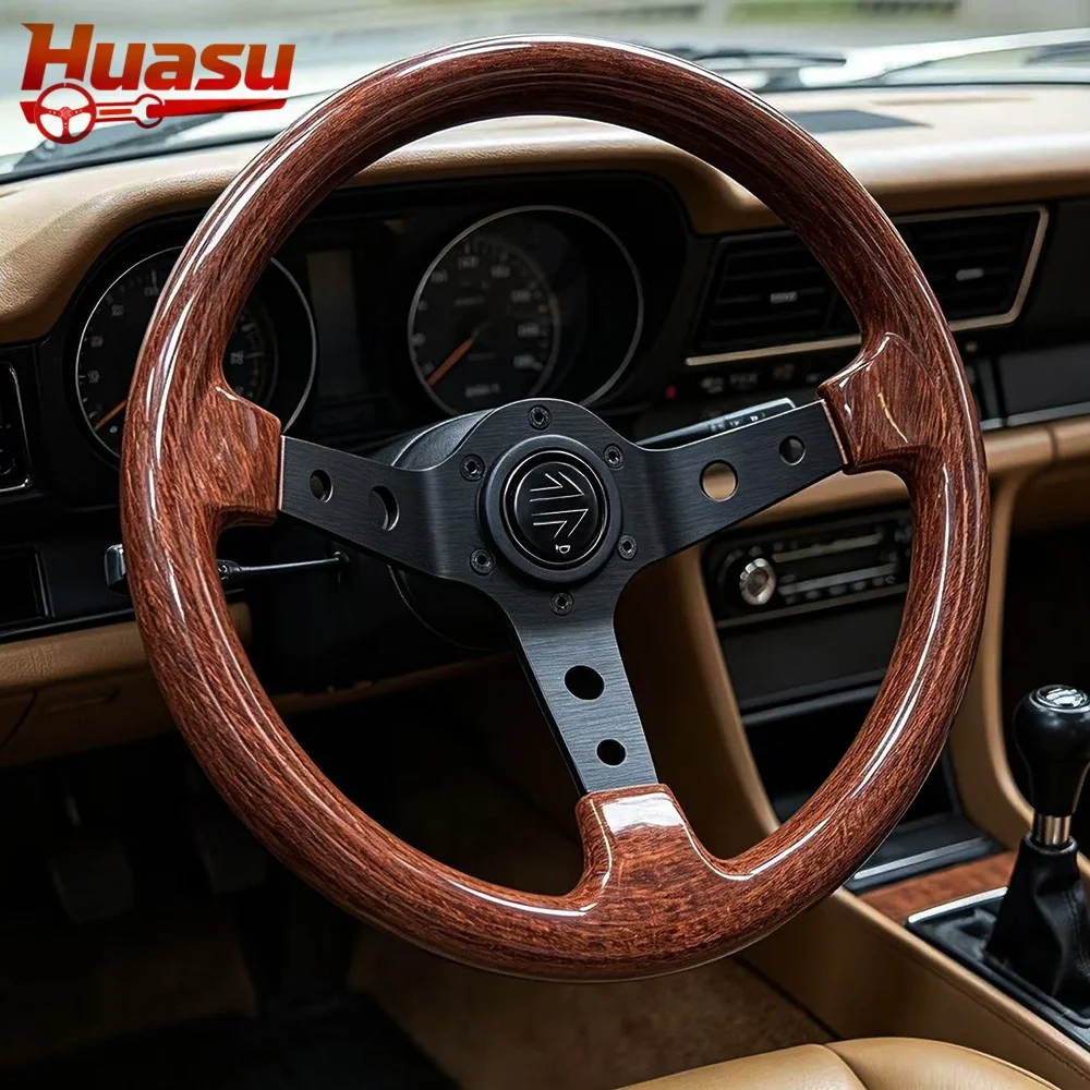 ABS Classic Wooden Look Sports Steering Wheel 12.5inch 320mm Deep Dish Car Steering Wheel