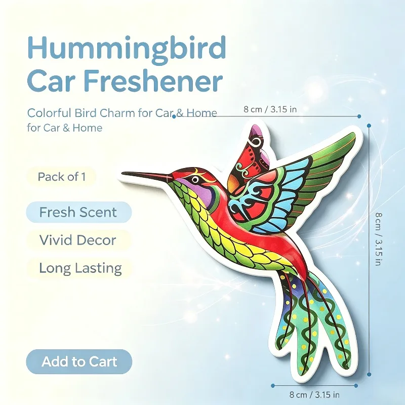 Car Air Freshener Colorful Art Hummingbird Hanging Scent Card for Car Interior Decor Rearview Mirror Ornament Gift