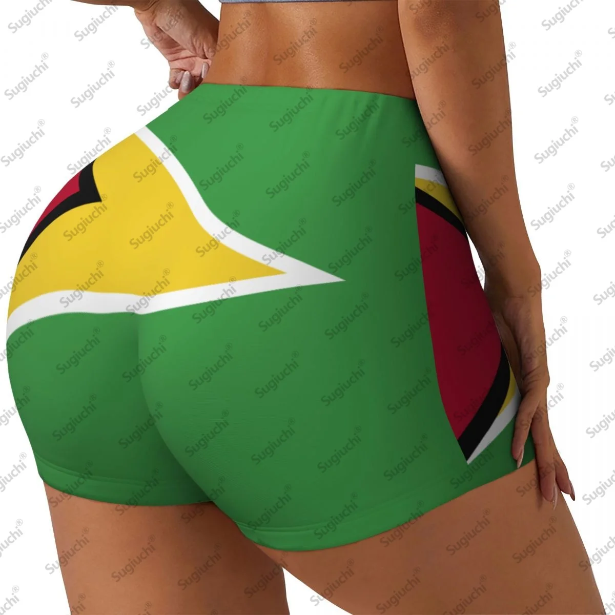 2026年ガイアナ国旗柄ヨガショーツ レディース ワークアウト スクランチバットリフティング ハイウエスト ジム ランニング ショートパンツ