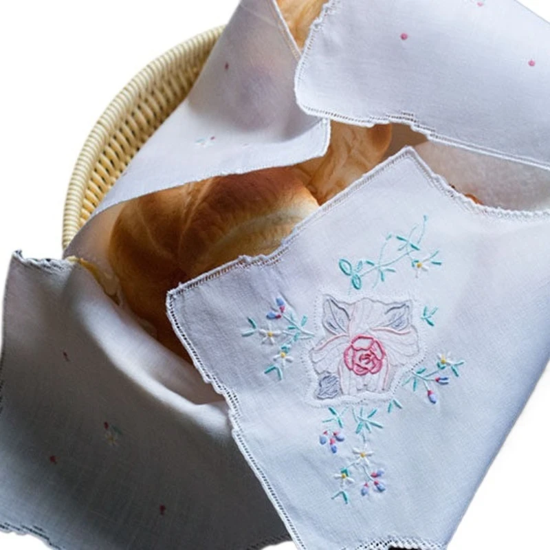 2PCS Linen 40X40CM Linen Patchwork Embroidered Bread Towel Cover
