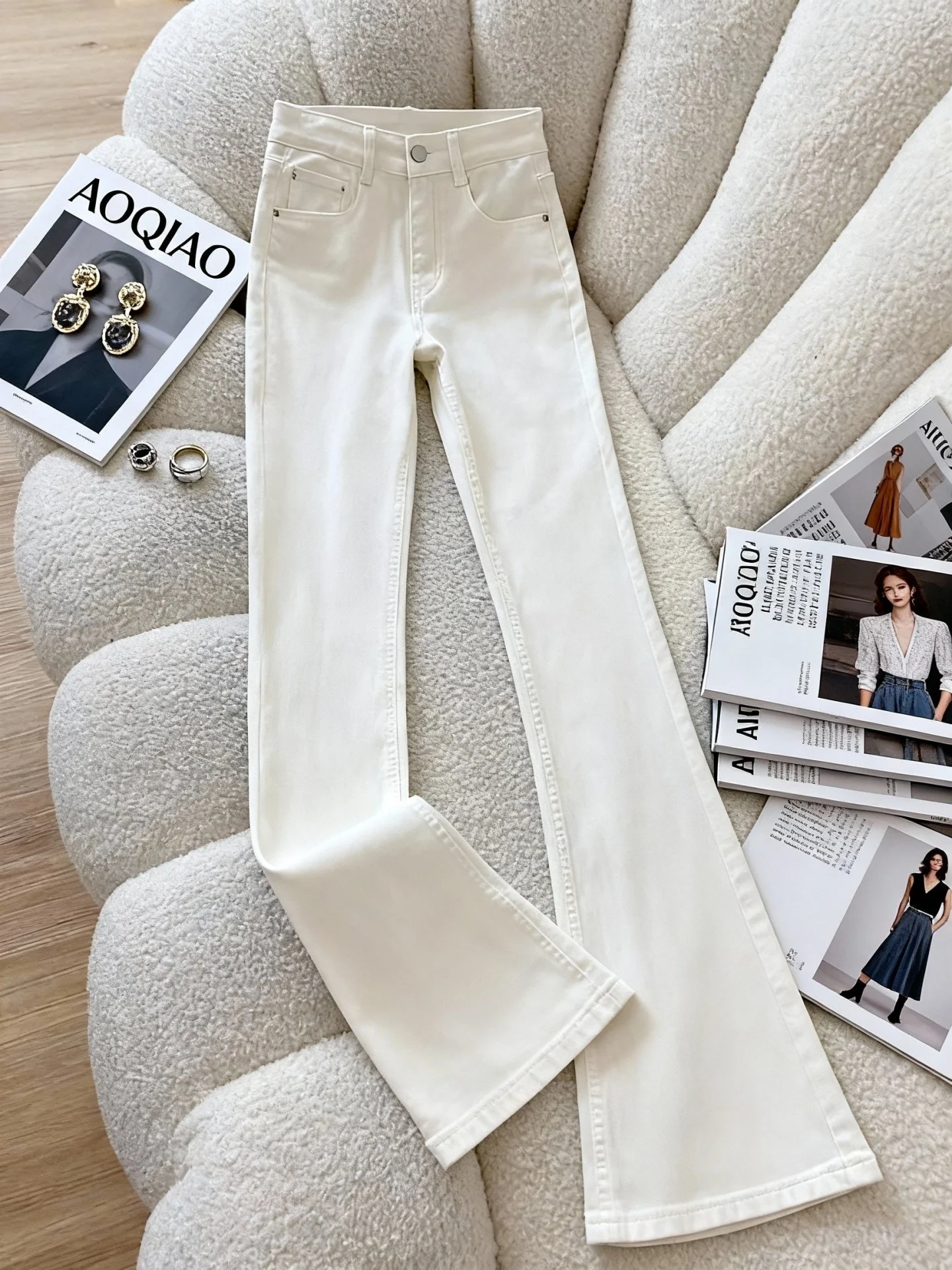 Fce اصطف ثي عالية الخصر جرس بوت الجينز النساء الشتاء بالإضافة إلى حجم التخسيس بسط ارتفاع صغير جرس السراويل #3