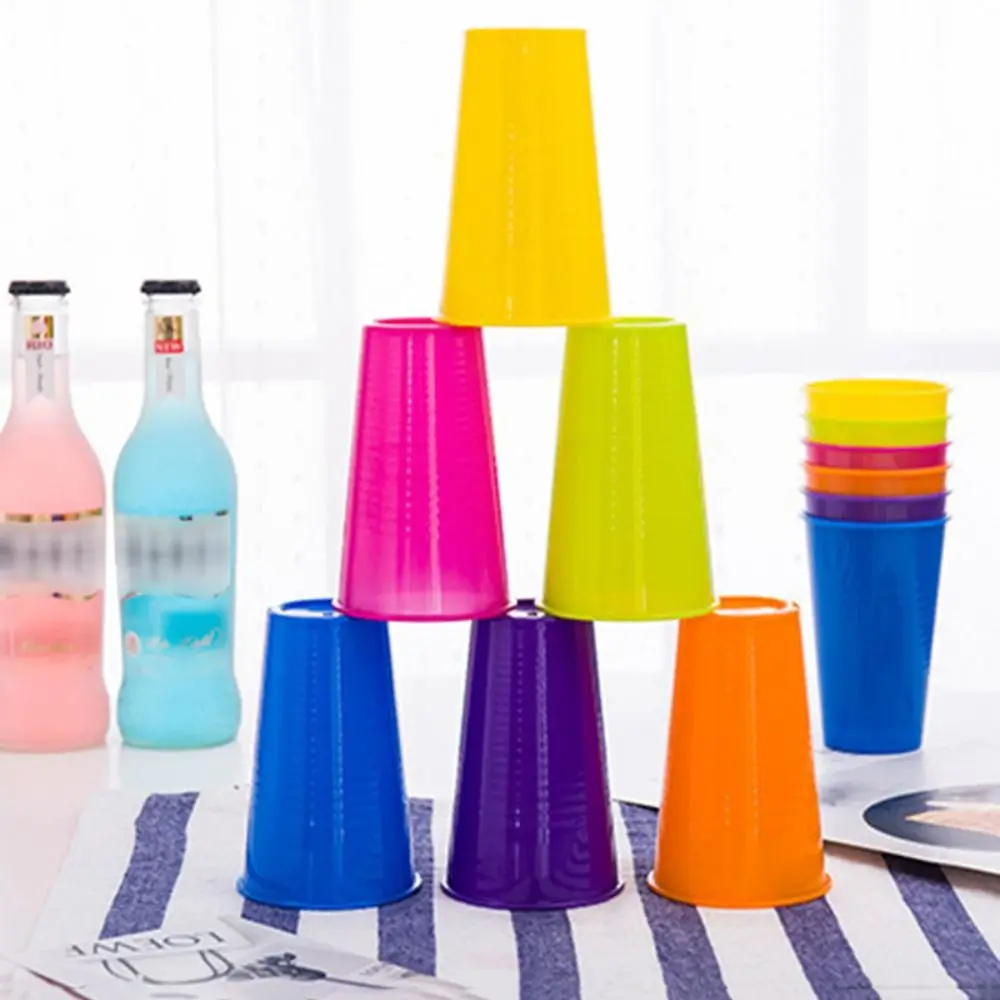 Magical Tools 230/380 ML Colorful Plastic Cups Reusable Thickened Drinking Cups Thread Pattern Water Mug Picnic