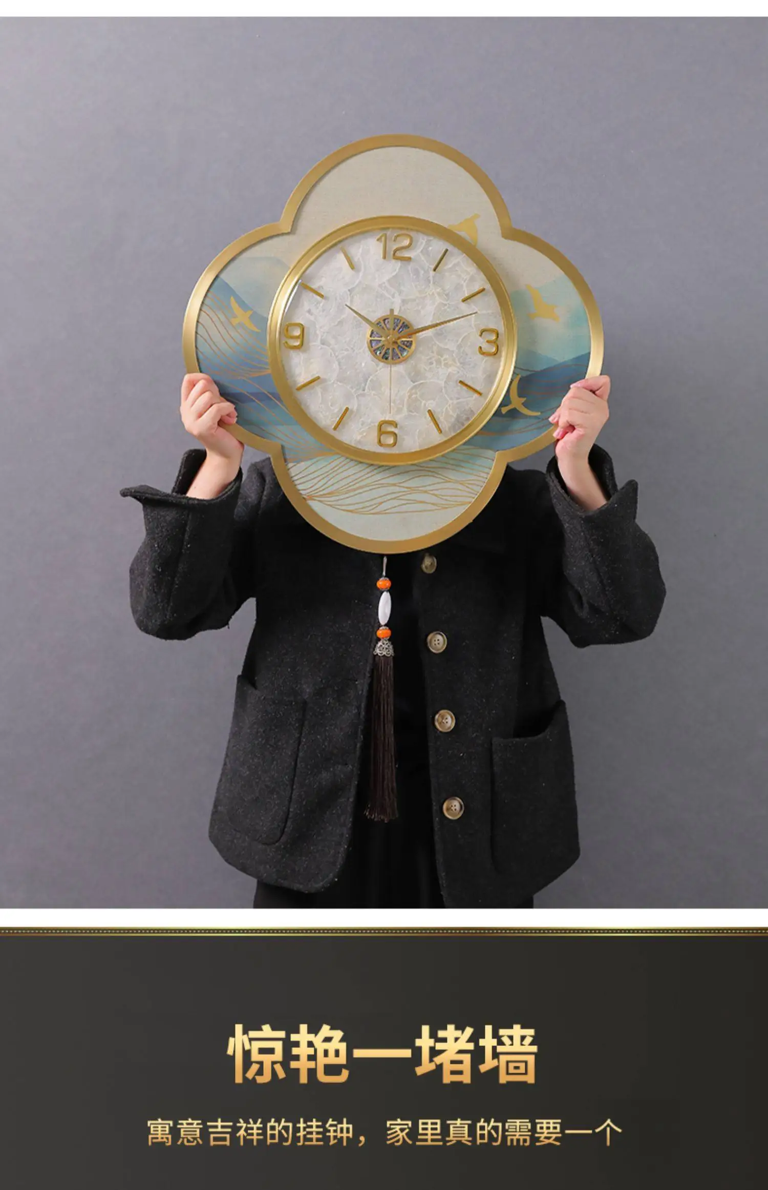Reloj de Pared Decorativo de Lujo, Diseño Moderno en Amarillo y Dorado para Dormitorio, Artículos de Decoración
