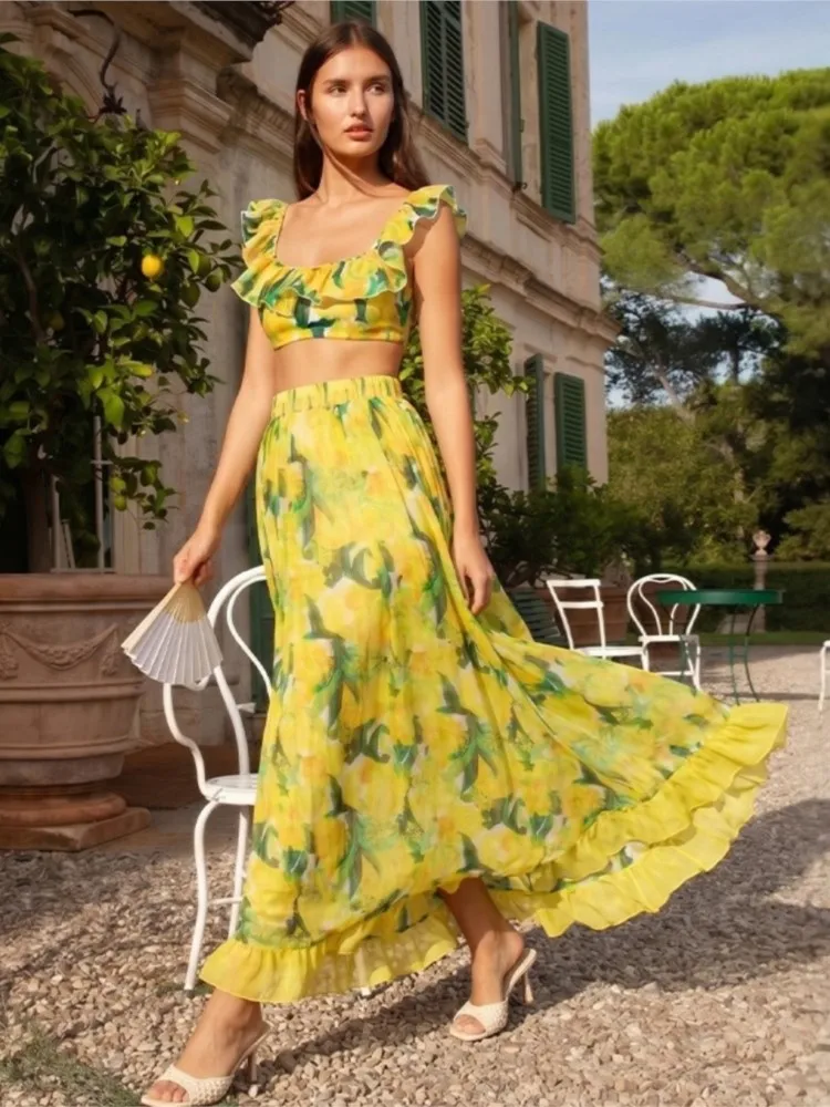 Retro Bikini Printed Fashion Three Piece Swimsuit And Cover Up With Skirt Tight Women's Bandage Summer Beach Luxury Elegant