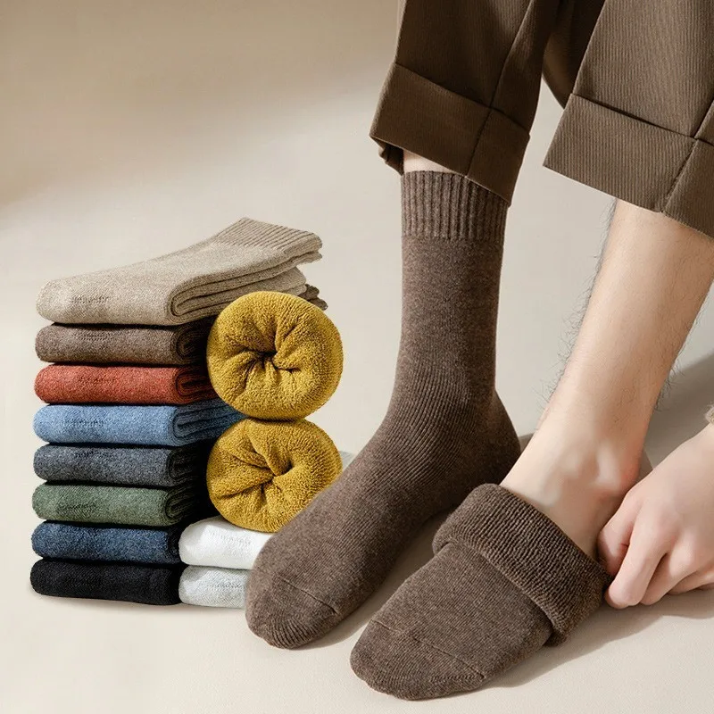 

Осень-зима мужские утепленные махровые носки-полотенца однотонные простые стильные носки для экипажа морозостойкие мягкие дышащие носки средней длины