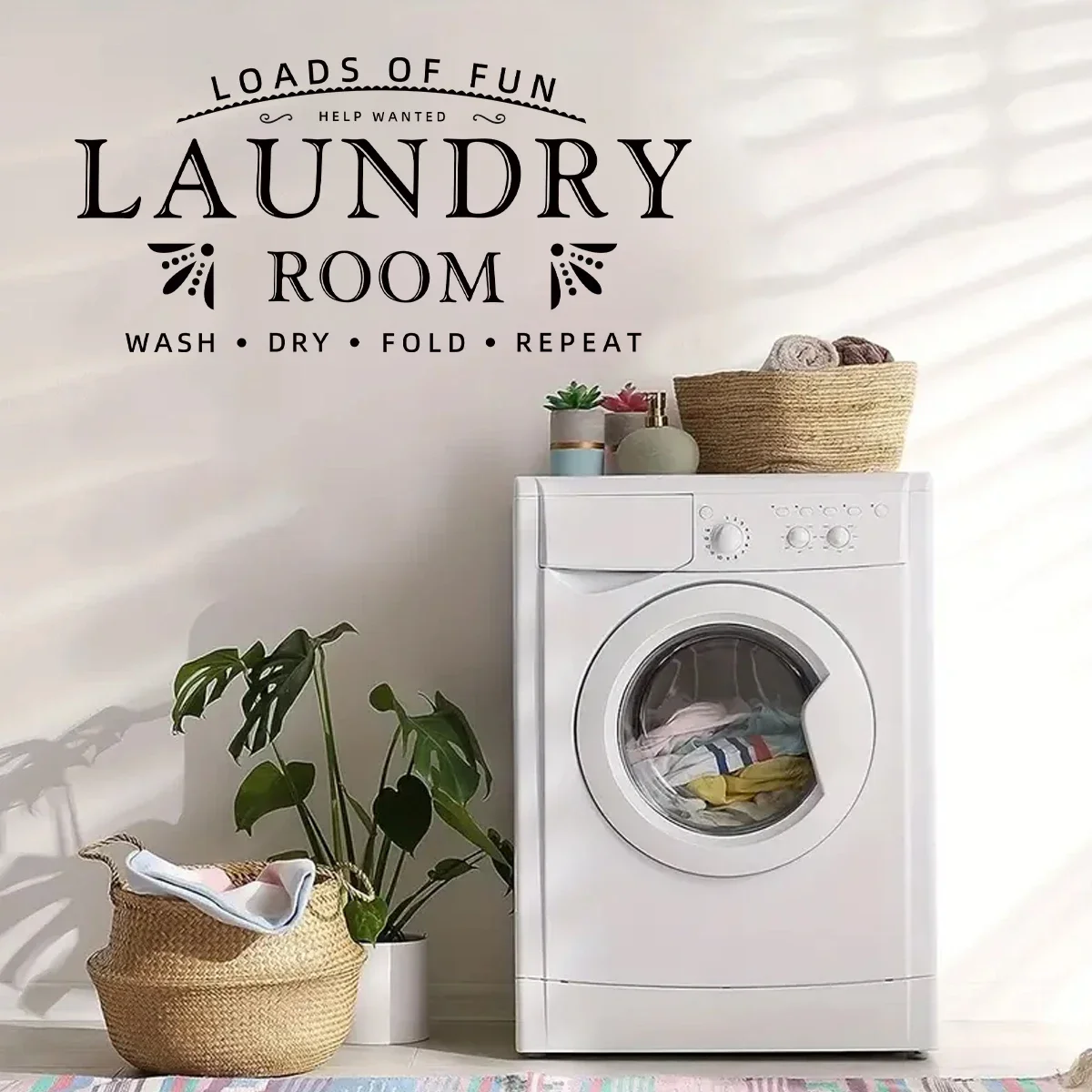 1Pc English Laundry Room Text Wall Stickers Home Decor Accessories Living Room Bedroom Decoration Wall Decals