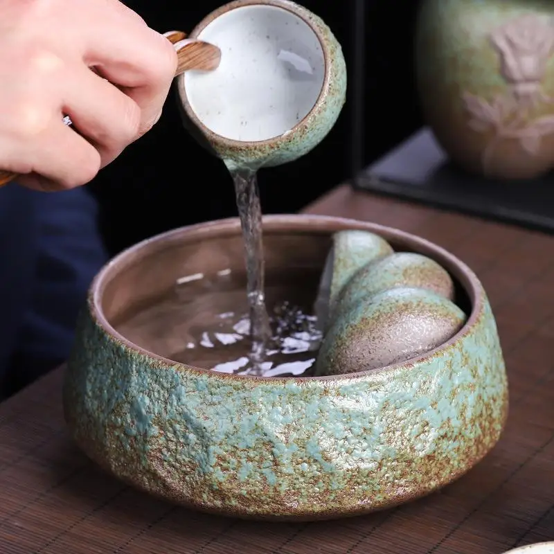 

Large Ceramic Tea Set Accessories Ceremonial Tea Bowl Ancient Style Cha Jing Pen Washing Tea Ash Jar Creative Coarse Ceramics