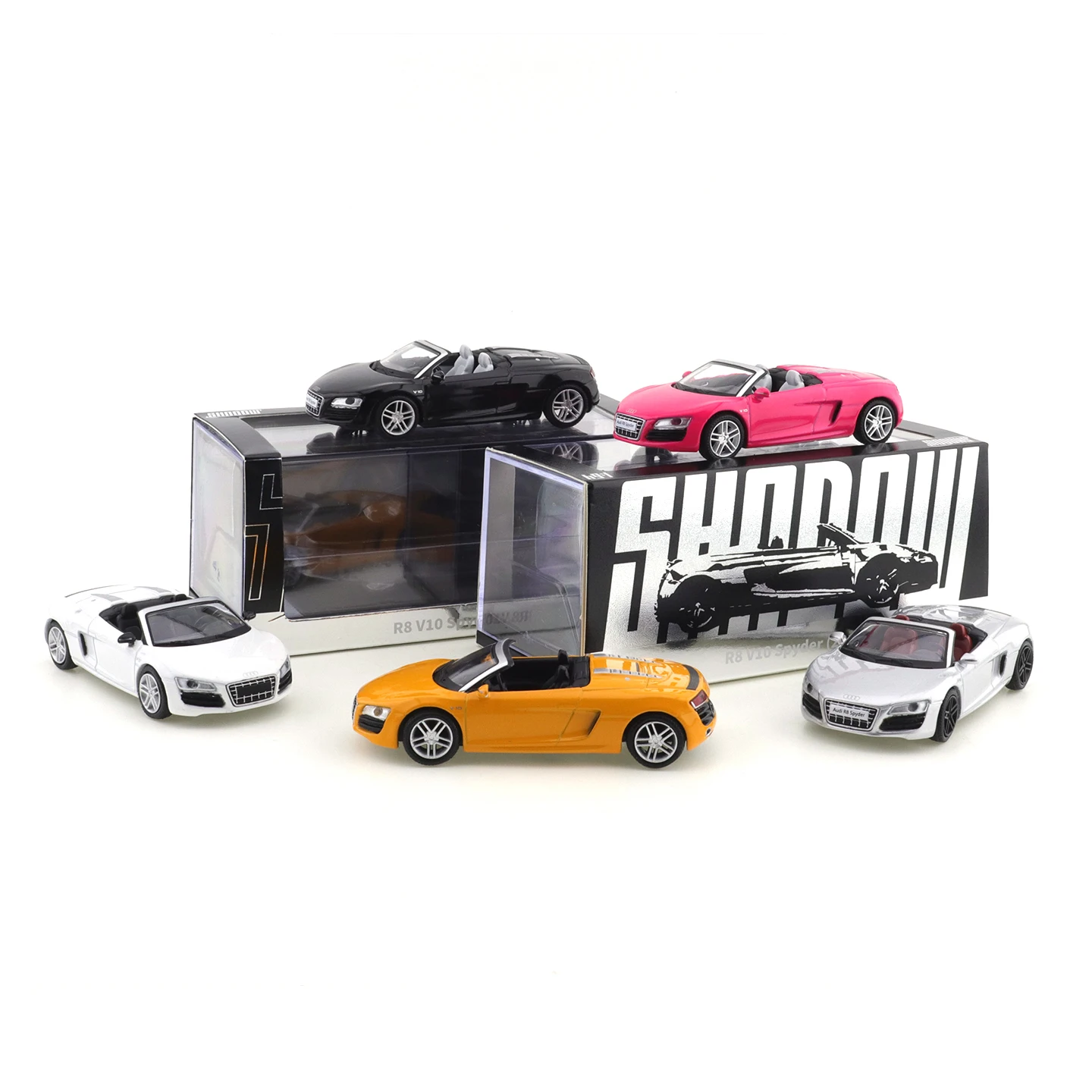 

Литая под давлением команда 1/64, розовая кабриолетная спортивная машина R8 V10 Spyder, литая под давлением модель игрушечного автомобиля, миниатюры, коллекционные предметы