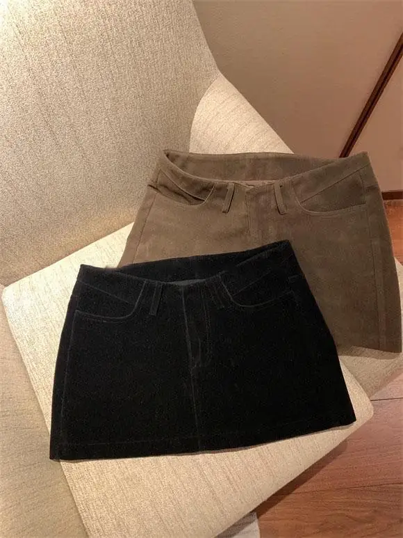 

Женская юбка-брюки с высокой талией из замши (искусственной оленьей кожи) с арочной талией, облегающая, повседневная, свободного кроя