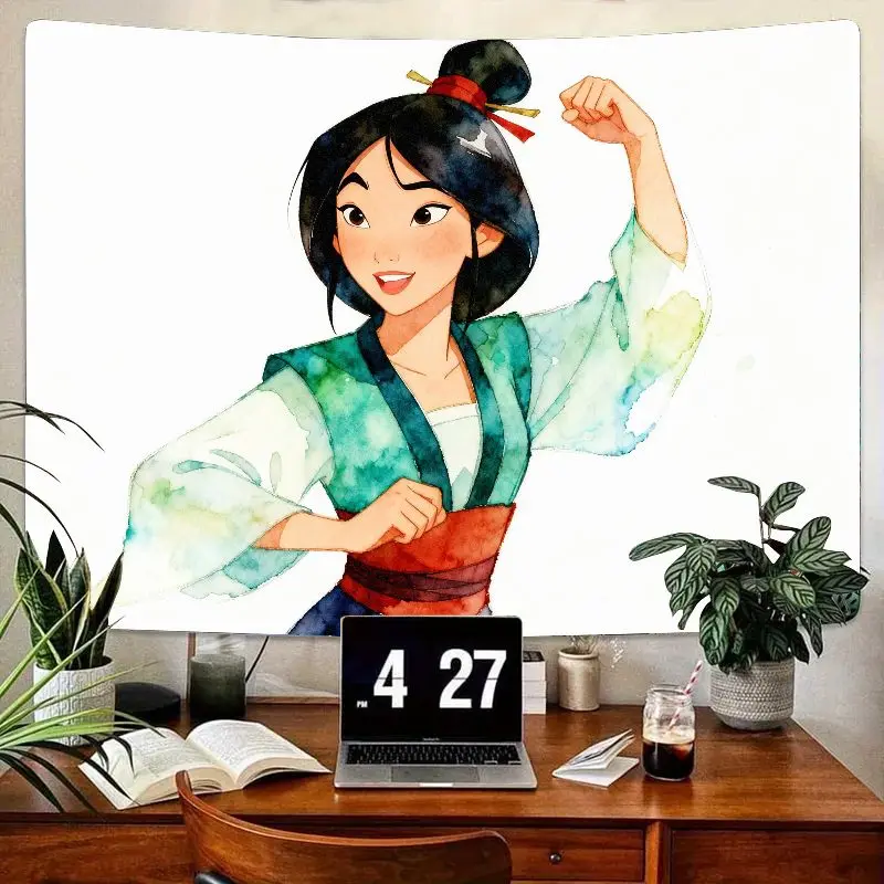 

1PC Mulan Warrior Princess Watercolor Tapestry Modern Polyester Wall Art Living Room Bedroom Dorm Decor Aesthetic Gift for Disne