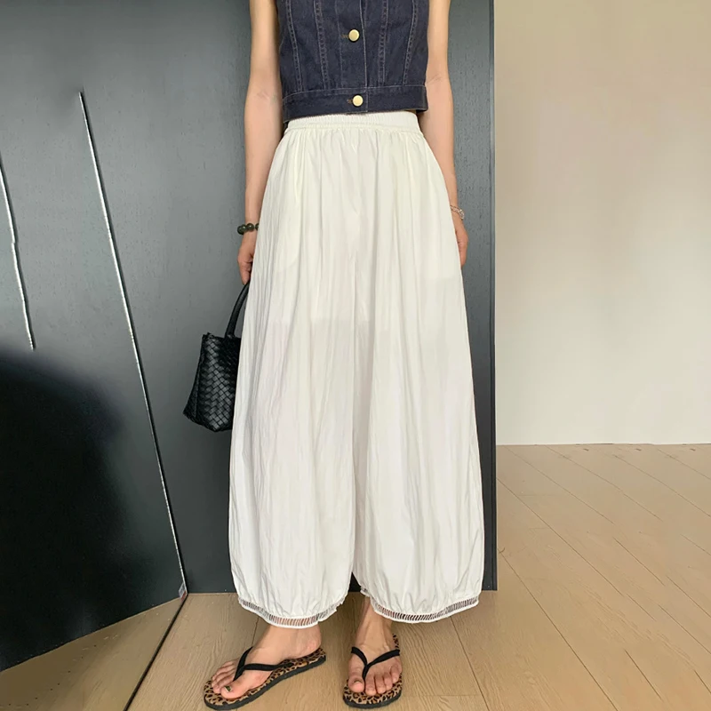 Pantalon large en dentelle ajourée pour femme, taille haute élastique, coupe ample, confortable, sensation rafraîchissante, décontracté, printemps-été