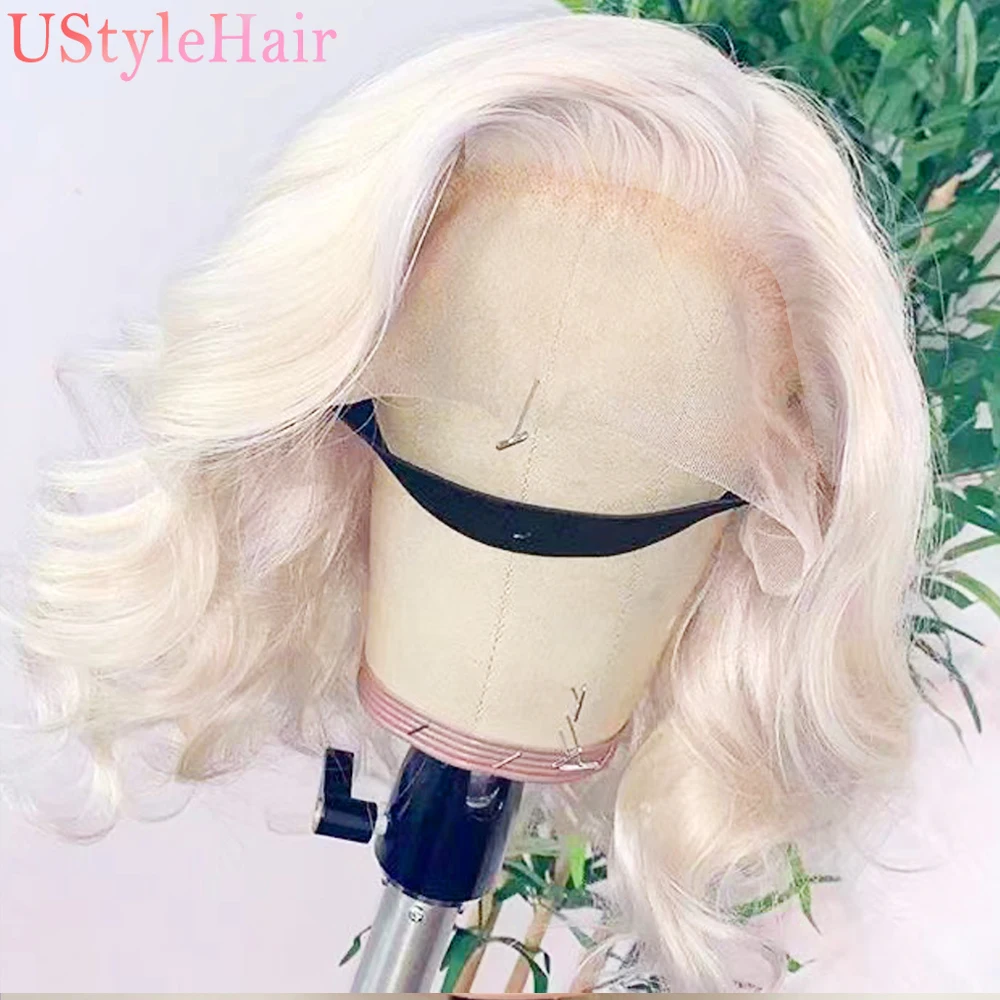 

UStyleHair Platinum Blonde Bob Wig for Women Natural Hairline Short Wave Wig Synthetic Lace Front Wig Daily Used Heat Resistant