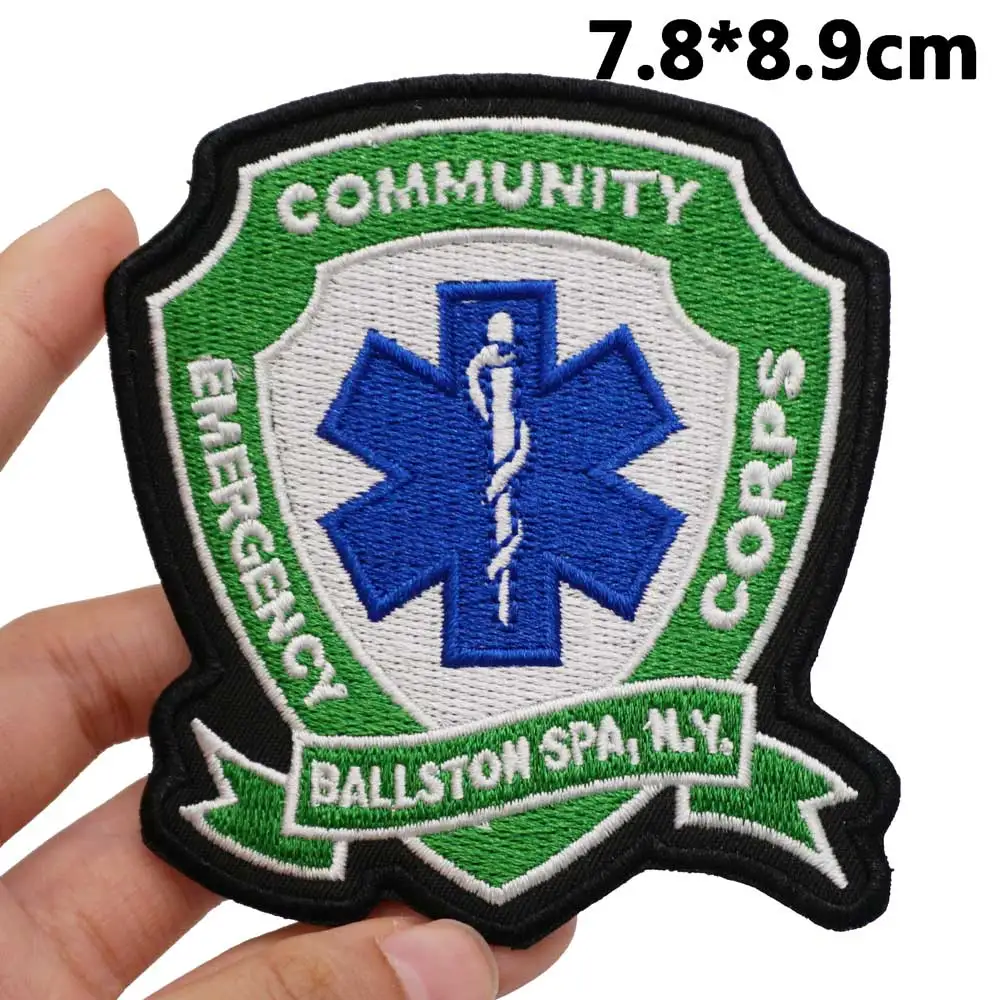 emergency community corps ballston spa, n.y. Badge Embroidered Applique Sewing Label punk biker Patches with hook backing