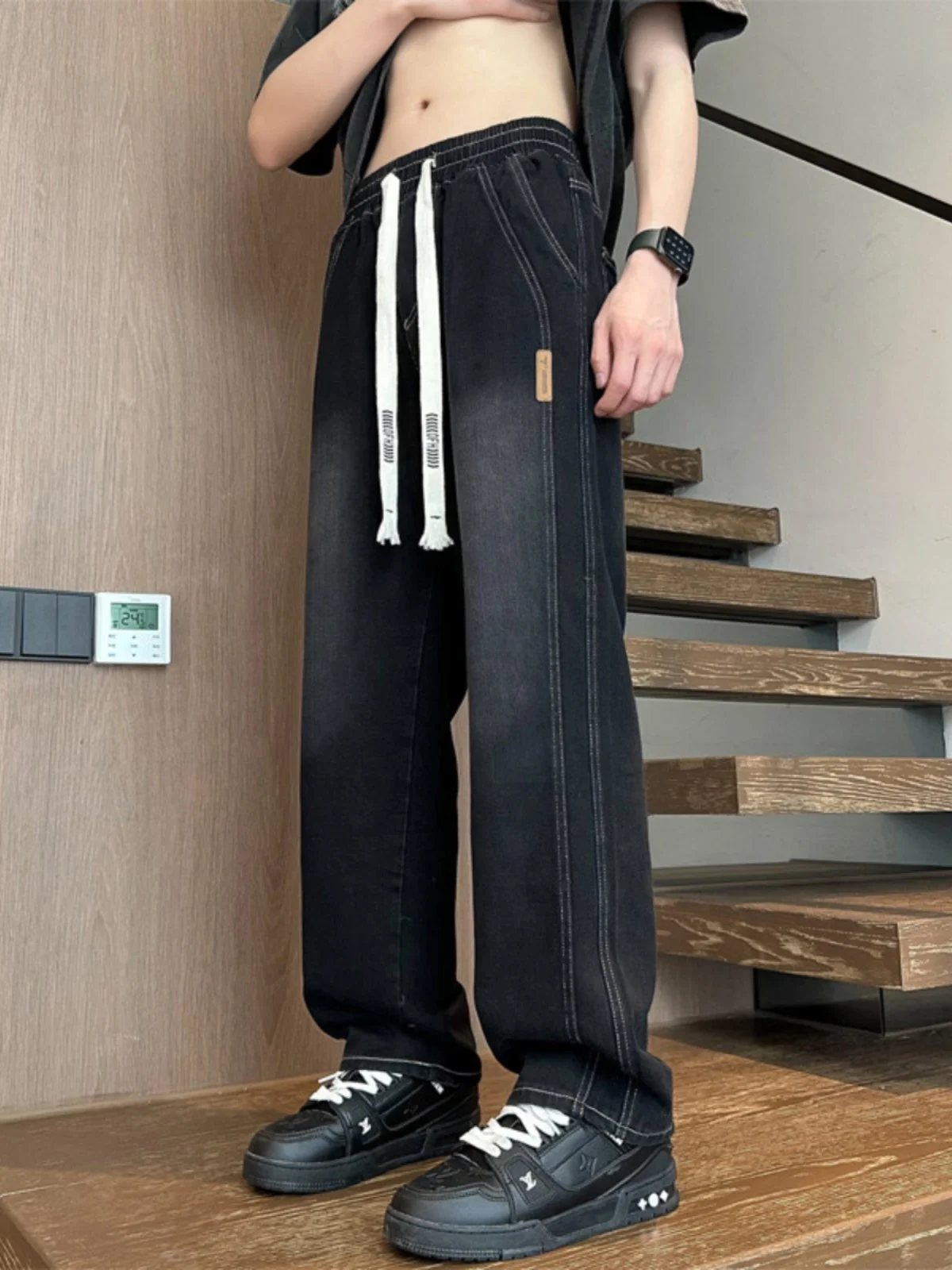 

Мужские джинсы в американском ретро-стиле, модные свободные прямые брюки с широкими штанинами, повседневные брюки для подростков в уличном стиле, молодежная одежда