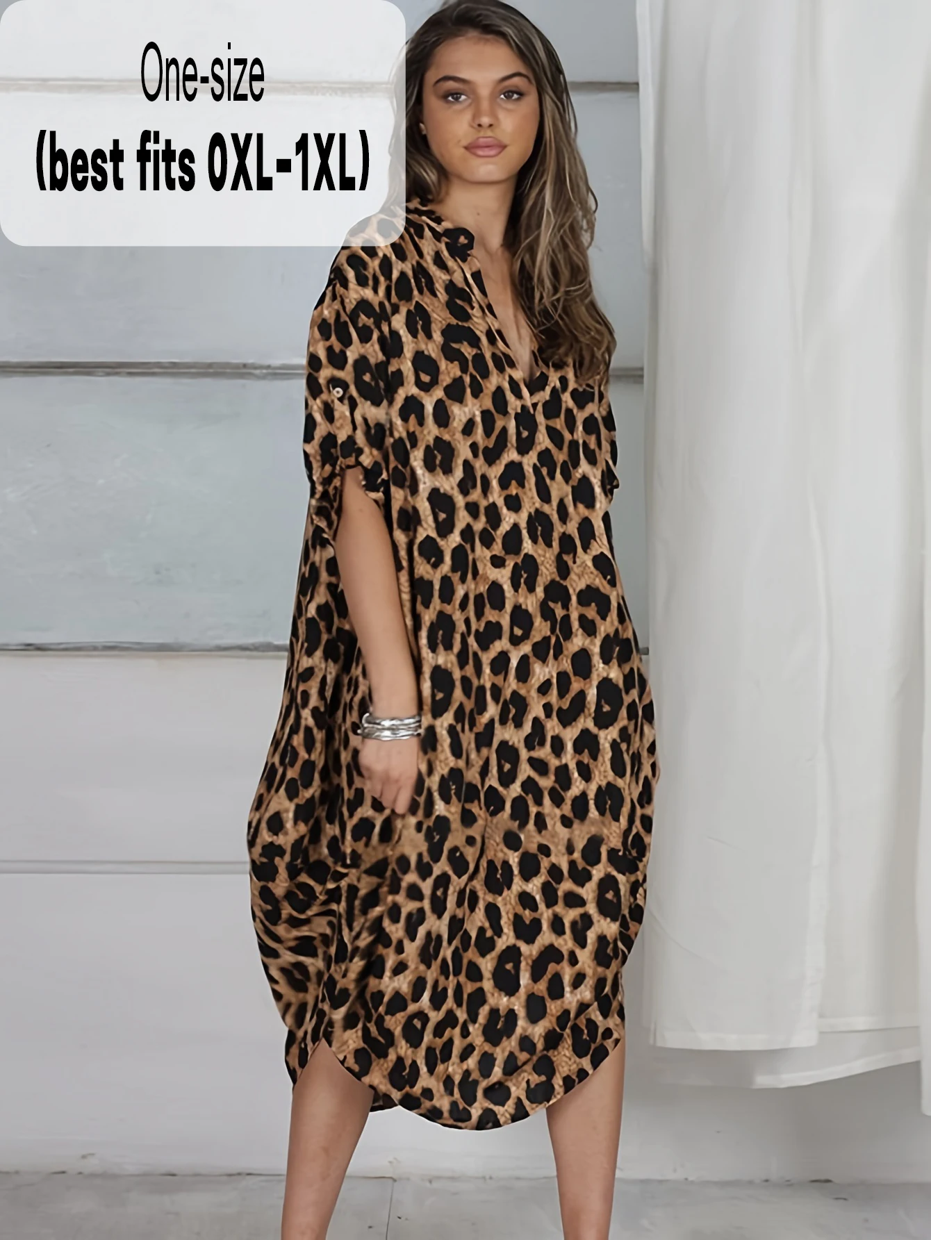 Cover-Up de plage imprimé léopard bohème d'été pour femmes – Robe ample pour bikini et maillots de bain