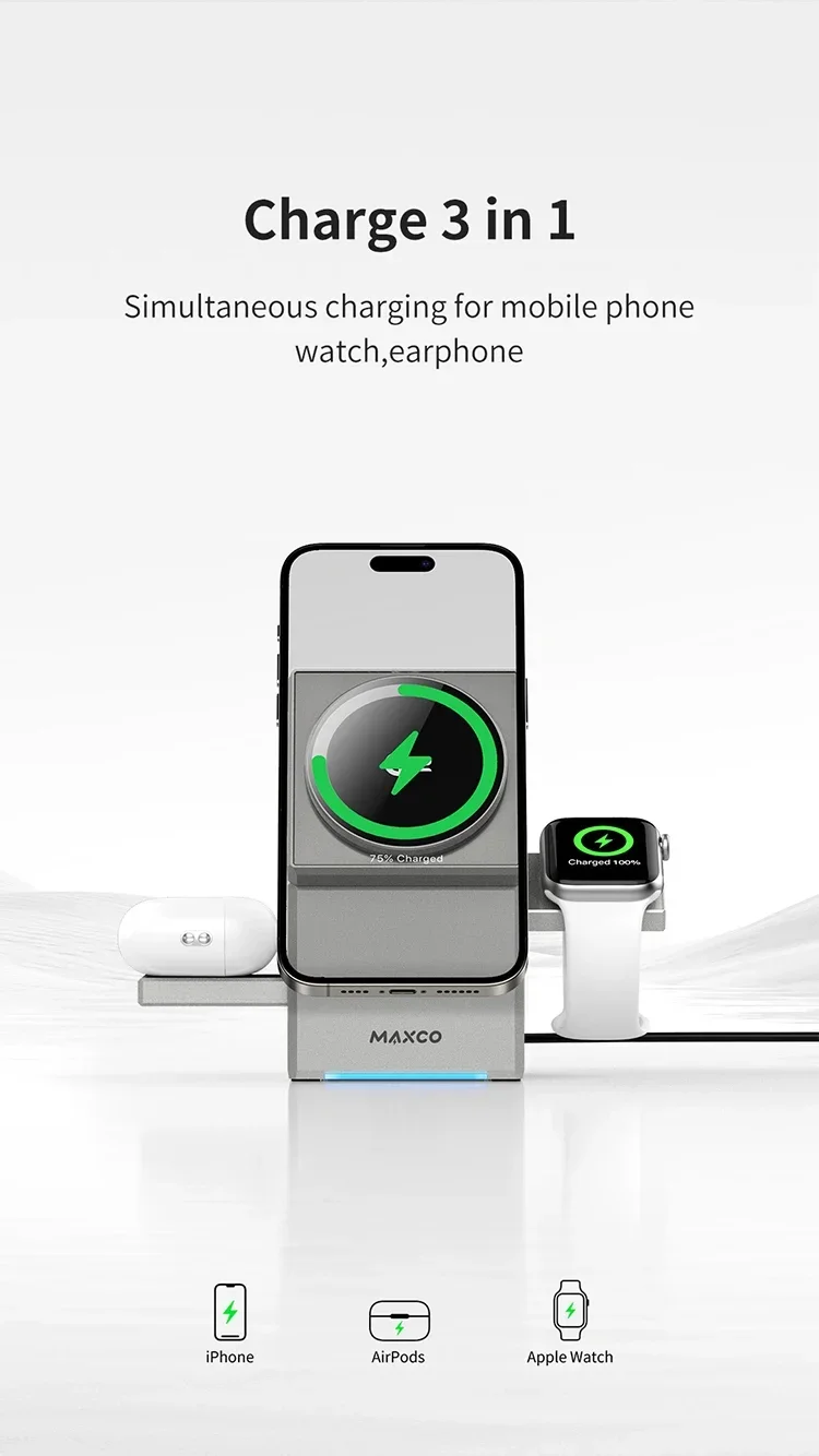 Qi2 3 in 1 Wireless Charger with Auto-Rotating Magic Cube Dock For IPhone 16/15/14 Pro Max AirPods For IWatch Fast Charging