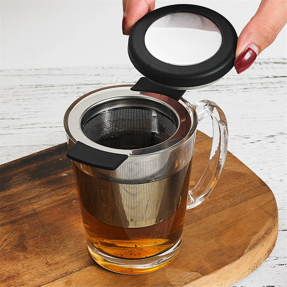Filtro per il tè Infusori per il tè a maglia fine, 2 filtri per il tè di grandi dimensioni per il tè in acciaio inossidabile con maniglie in silicone resistenti al calore