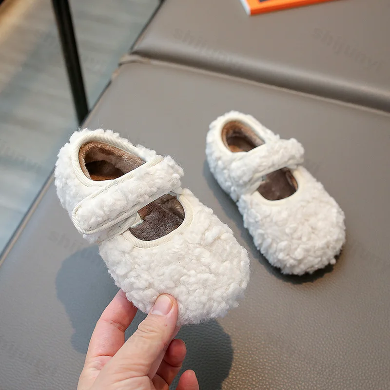 2024 New Children Cotton Shoes Girls Retro Warm Plush Winter Casual Shoes Princess Soft Sole Wearable Non-slip Flats Size 23-35