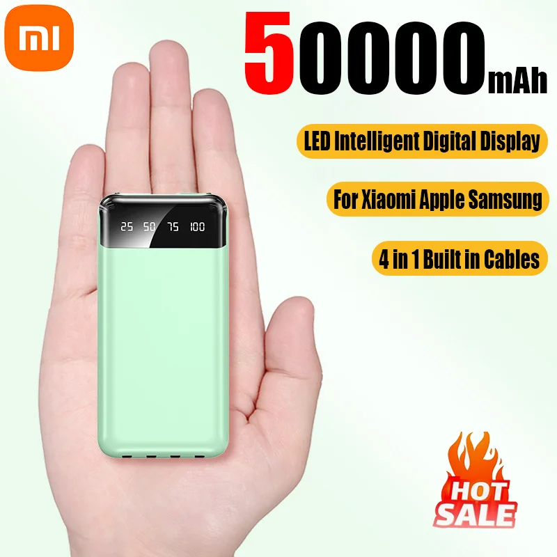 Xiaomi 50000mAh Large Capacity Power Bank 4 in 1 Built in Cables Powerbank LED Intelligent Digital Display for Iphone Samsung