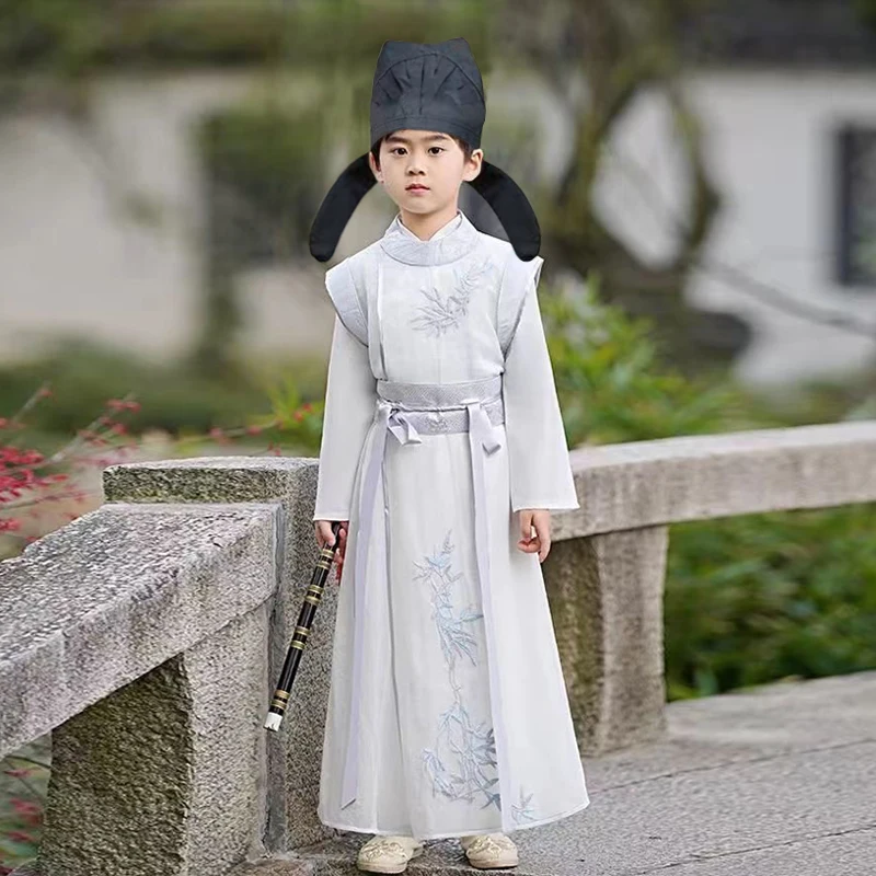 Boy's Han Clothing Dynasty Li Bai Song round Neck Robe Children's Ancient Costume Scholar Poet