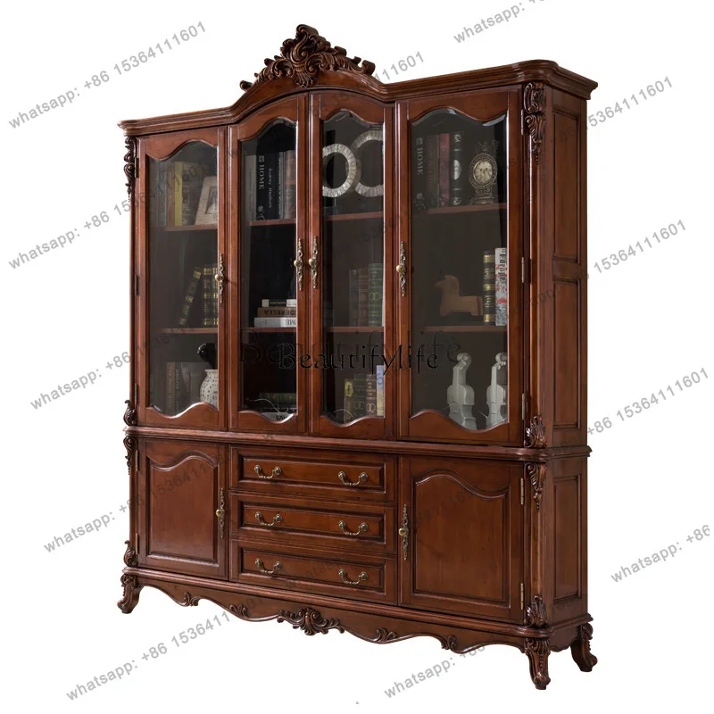 56American style with glass door oak display locker retro collection solid wood bookcase