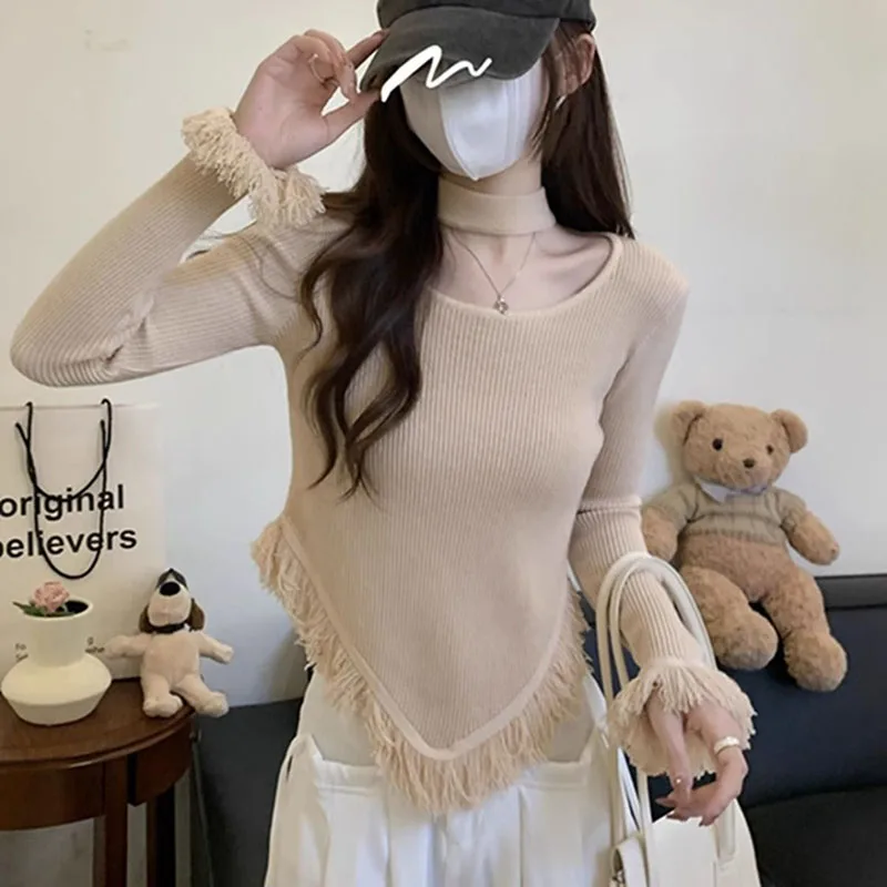 T-shirt slim avec pompon irrégulier pour femme, chemise astronomique, pull licou, document solide, vêtements d'automne et d'hiver