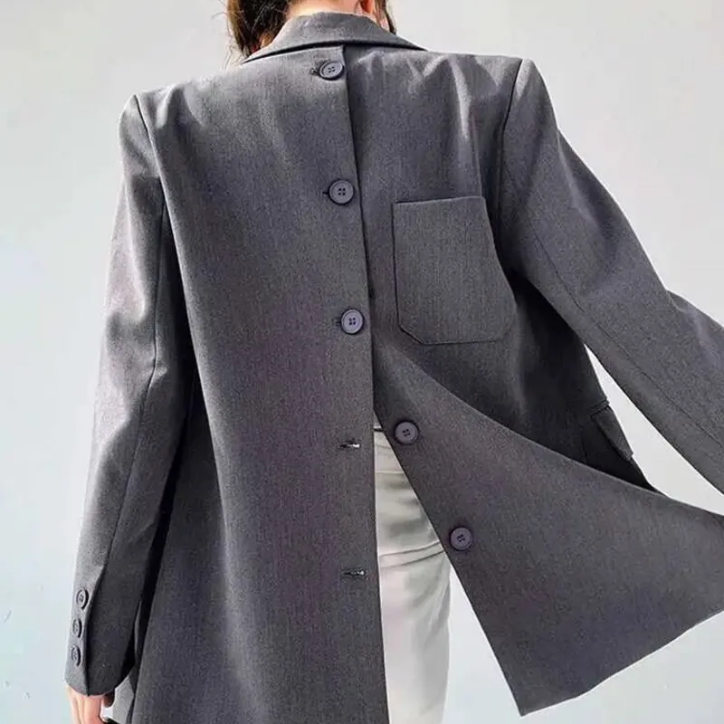 HKSH الخريف جديد المرأة المد السترة بدوره إلى أسفل طوق طويلة الأكمام واحدة الصدر الظهر زرر جيب معطف الموضة الأنيقة HK10695