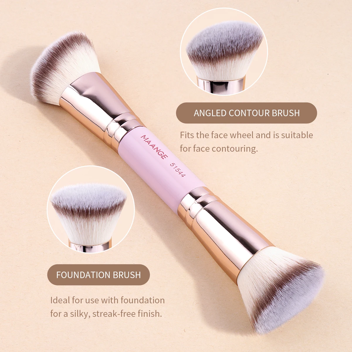 MAANGE 2PCS Foundation Makeup Brush Double-ended Flat/Angle Top Contour Brush for Beauty Blending Liquid Powder Concealer Cream