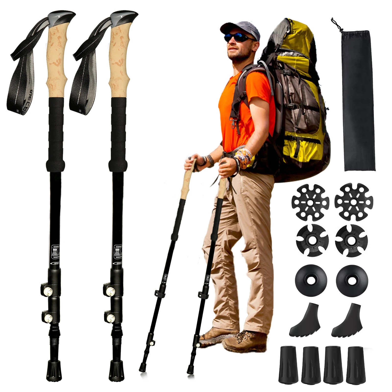 

2Pcs Lightweight Trekking Poles 3 Section Portable Outdoor Foldable Telescopic Aluminum Alloy Walking Stick For Hiking Climbing