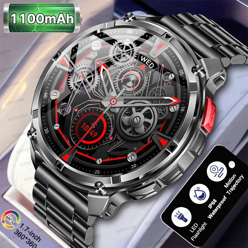 

﻿ 2025 T-Rex New Military 1100mAh Battery Smart Watch Men Outdoor GPS Compass Waterproof Flashlight HD Bluetooth Call Sport Watc