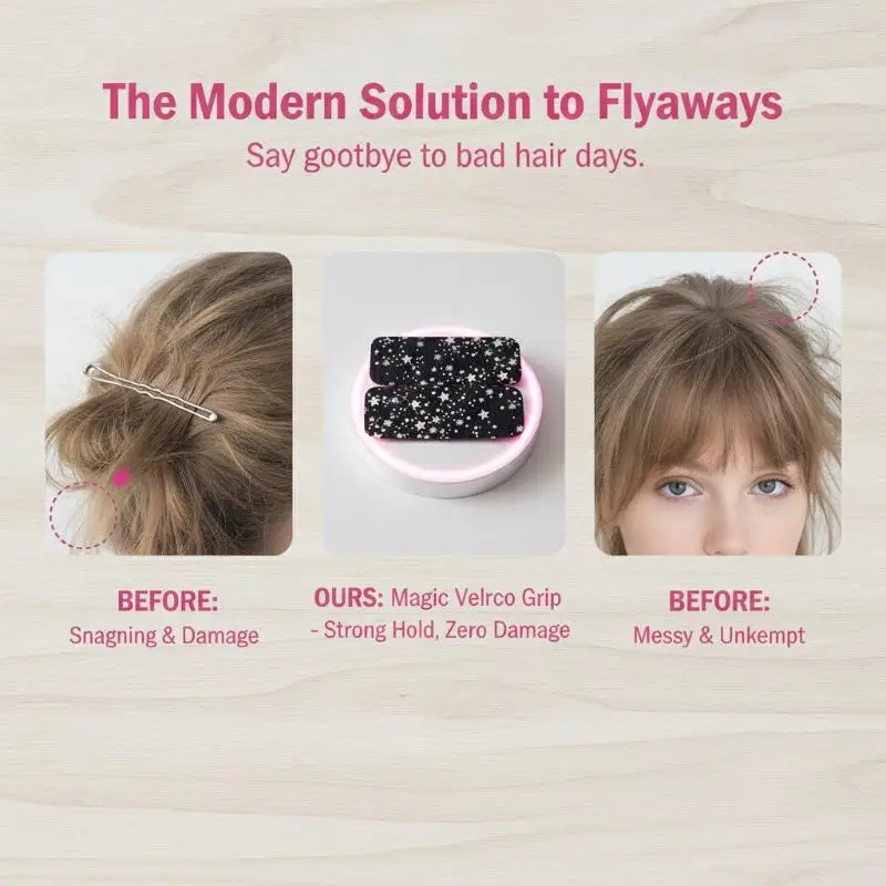 Reusable Fragmented Hair Magic Tape 2Pcs Black DIY Hair Styling Patch for Women Ponytail Bangs Grooming