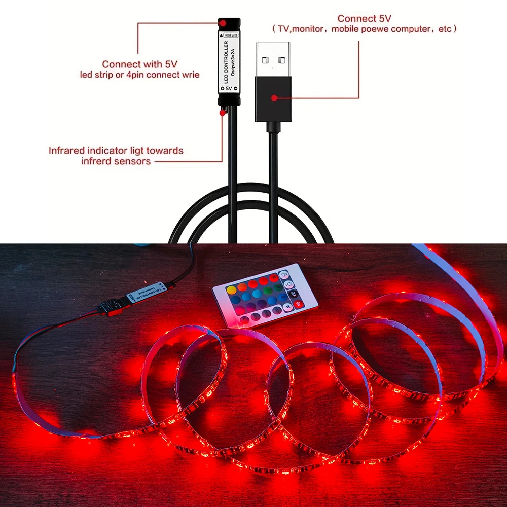 24key IR RGB LED Controller 4Pin USB 5V mini Control Cable Remote Dimmer for 5050 3528 2835 RGB LED Strip for home decoration