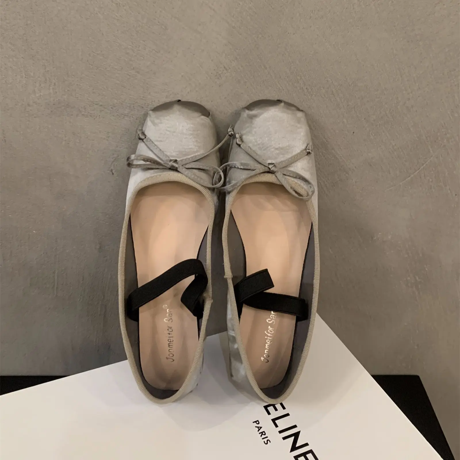 Bailamos Brand Luxury Satin Silk Ballet Shoes Woman Classic Square Toe Bowtie Elastic Band Ballerina Flats Ladies Soft Loafers M