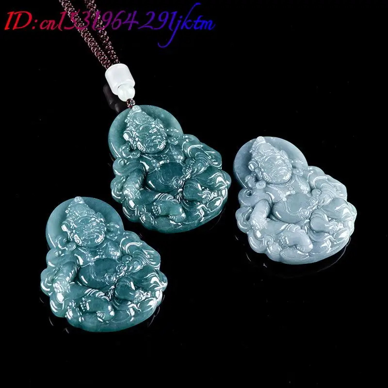 Burmese Jadeite Jambhala Pendant Necklace Luxury Designer Charm Burmese Jade Talismans Natural Gemstone Carved Amulet view 3
