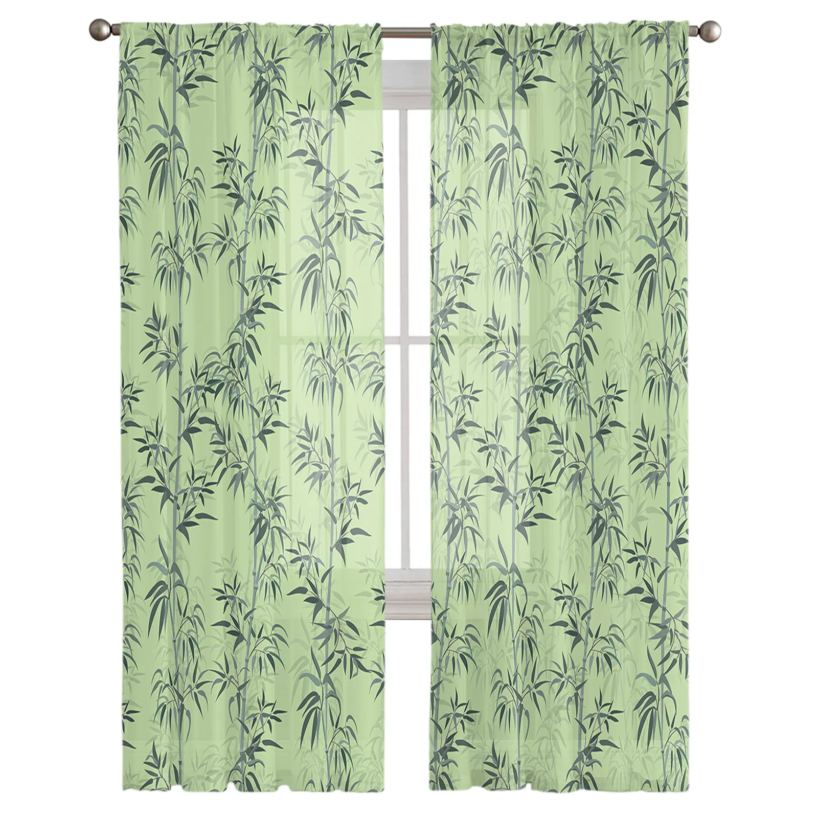 Bamboo Chinese Style Hand-Painted Spring Sheer Curtains For Living Room Window Voile Tulle Curtain Bedroom Kitchen Decoration