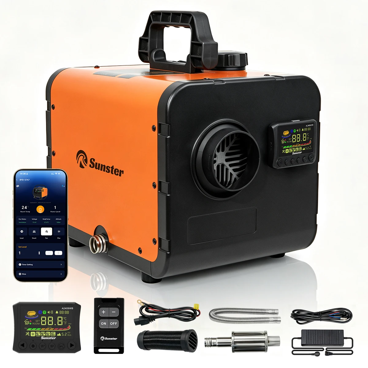 8KW Diesel Air Heater 12V 24V WiFi APP Control & 5500m High Altitude Mode, All-in-one LCD Remote Parking Heater for RV Truck Car