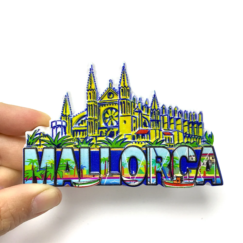 

Resin material Mallorca refrigerator magnet - Colorful three-dimensional text and landmark buildings - Magnetic souvenir