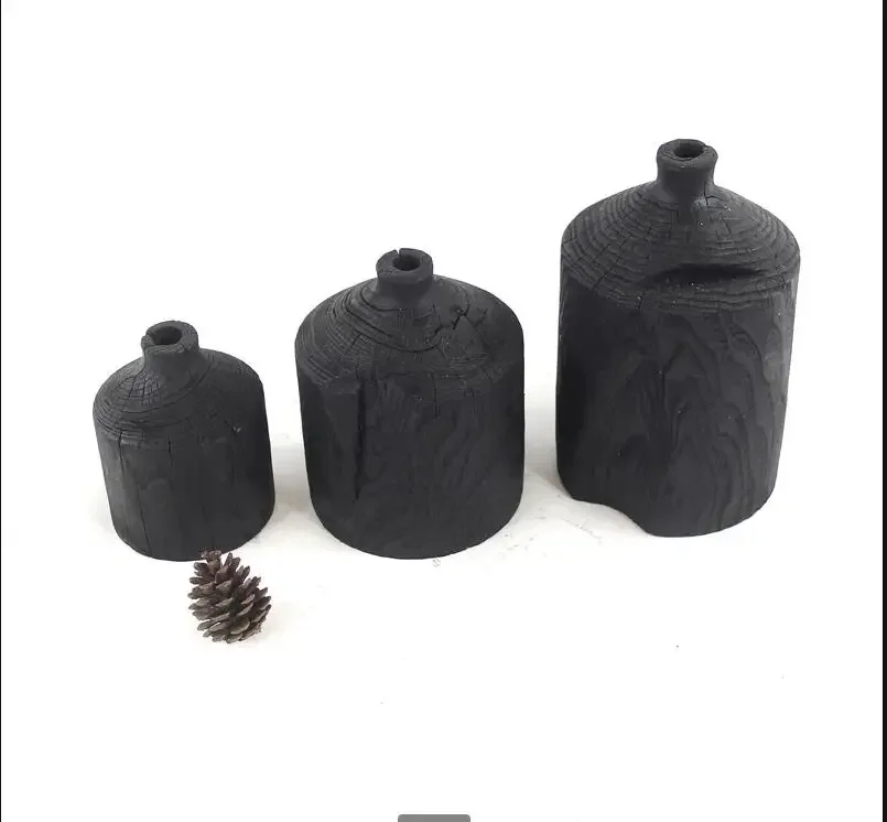 

Carbonized Wood Black Vase Artistic Ornaments Dried Flowers Flower Arrangement Decoration Handiwork Decorative Vases Gift