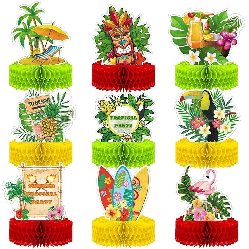 

New 9 Piece Set Hawaiian Theme Birthday Party Decorations Kids Party Supplies Honeycomb Decoration Cake Decoration Background